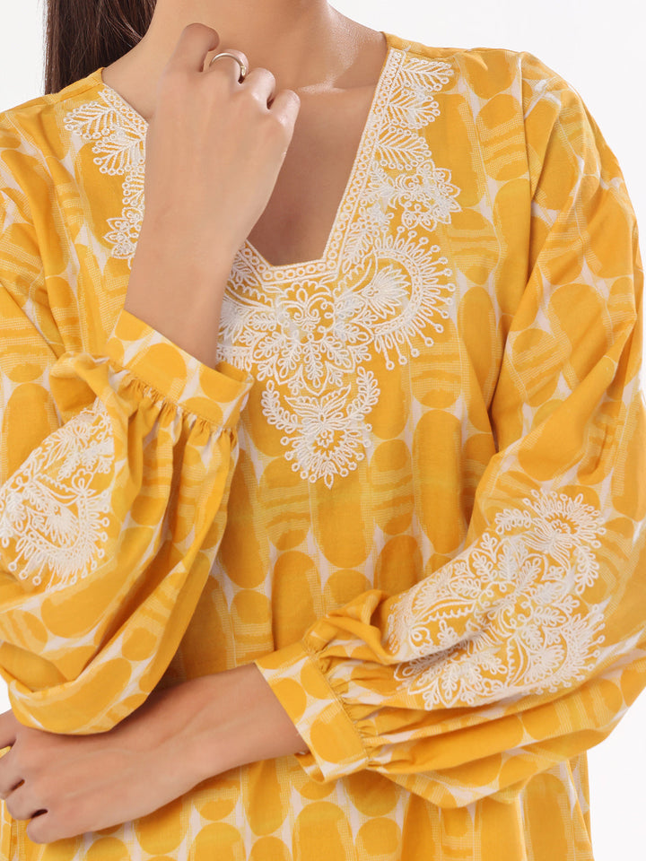 Oaks - Embroidered Pret Shirt Trouser Lawn Mustard  - 2 Piece