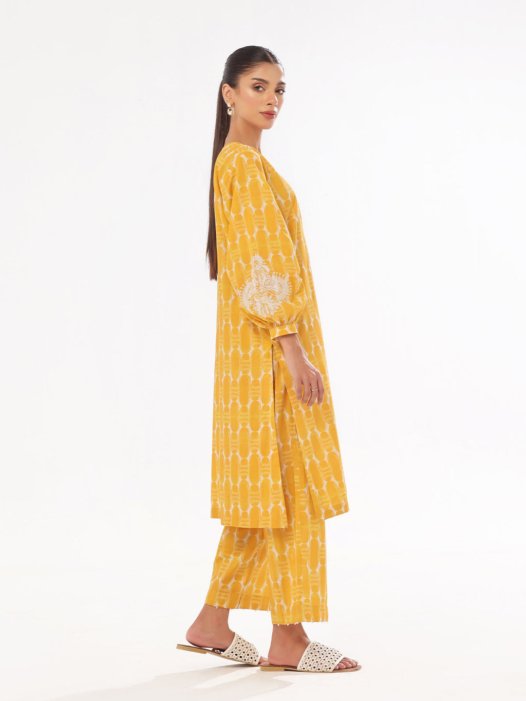 Oaks - Embroidered Pret Shirt Trouser Lawn Mustard  - 2 Piece