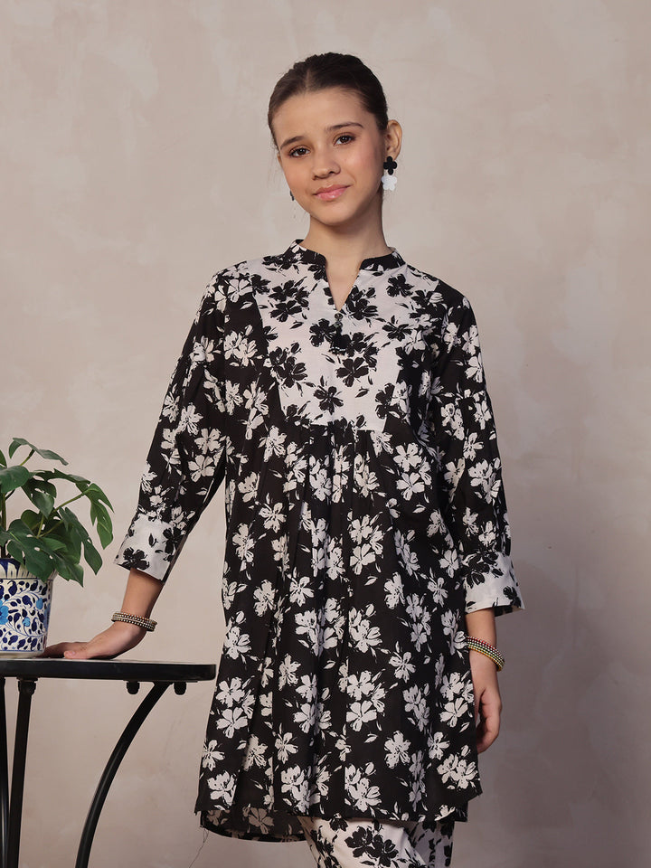 Oaks - Printed Pret Shirt Trouser Lawn Black & White  - 2 Piece