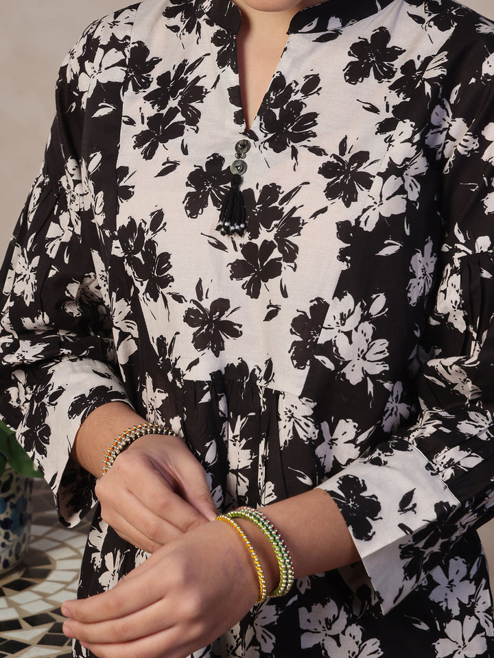 Oaks - Printed Pret Shirt Trouser Lawn Black & White  - 2 Piece