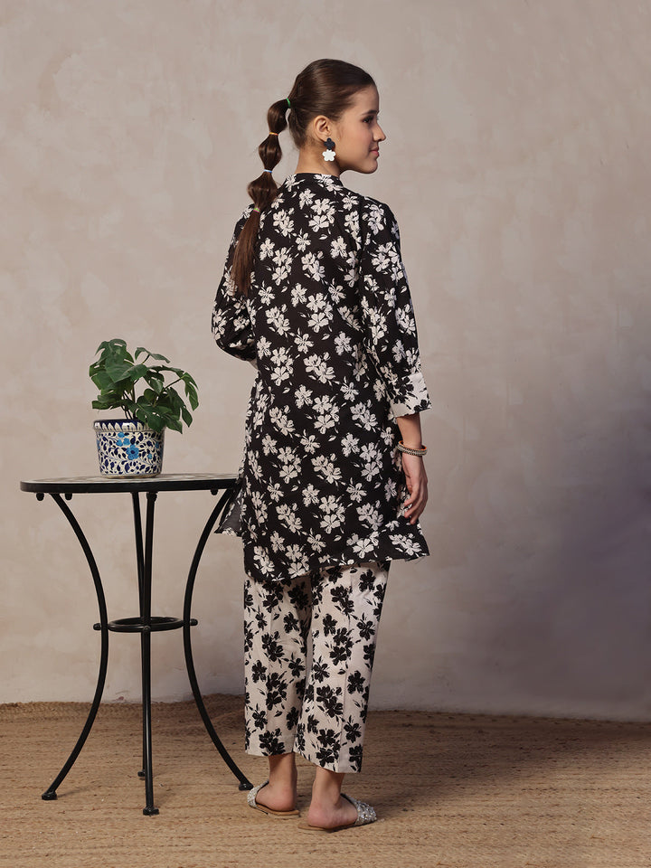Oaks - Printed Pret Shirt Trouser Lawn Black & White  - 2 Piece