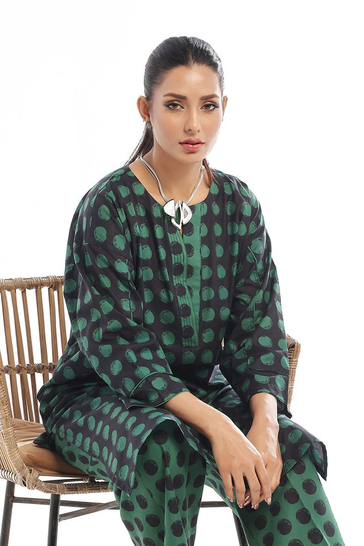 Oaks - Printed Pret & Unstitched Shirt Trouser Swiss Lawn Green - 2 Piece