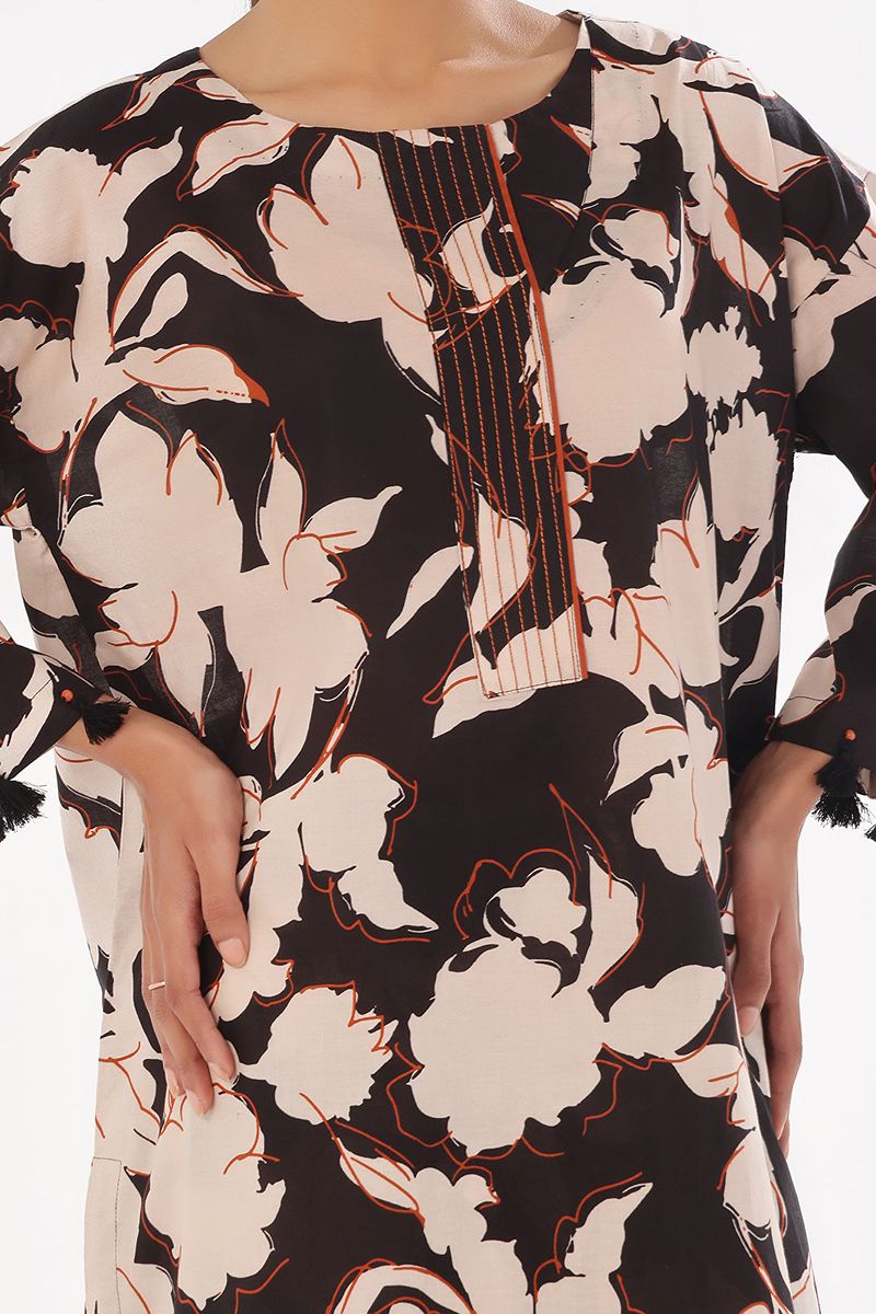 Oaks - Printed Pret & Unstitched Shirt Trouser Swiss Lawn Black - 2 Piece