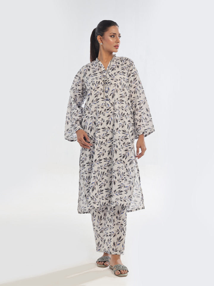 Oaks - Printed Pret & Unstitched Shirt Trouser Swiss Lawn Black & White - 2 Piece