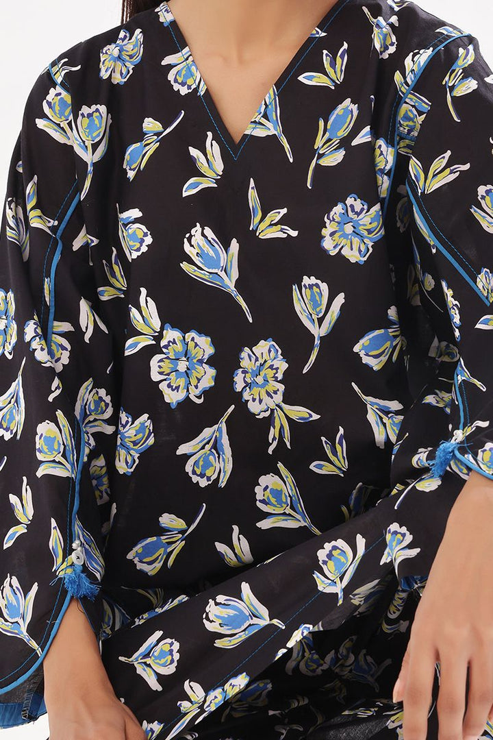 Oaks - Printed Pret & Unstitched Shirt Trouser Swiss Lawn Black - 2 Piece