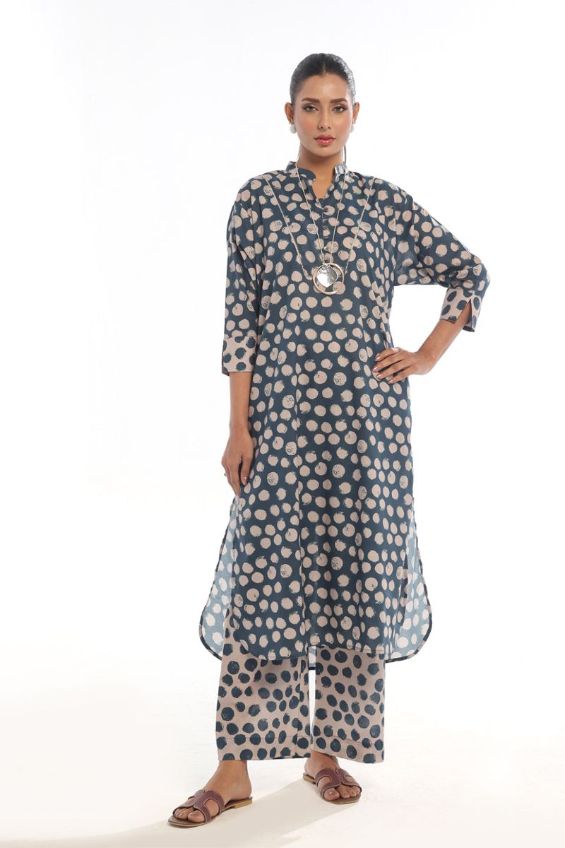 Oaks - Printed Unstitched Swiss Lawn Beige & Blue - OL2PT-6292-A - 2 Piece - Unstitch