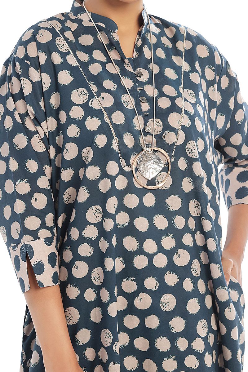 Oaks - Printed Pret Shirt Trouser Swiss Lawn Beige & Blue  - 2 Piece