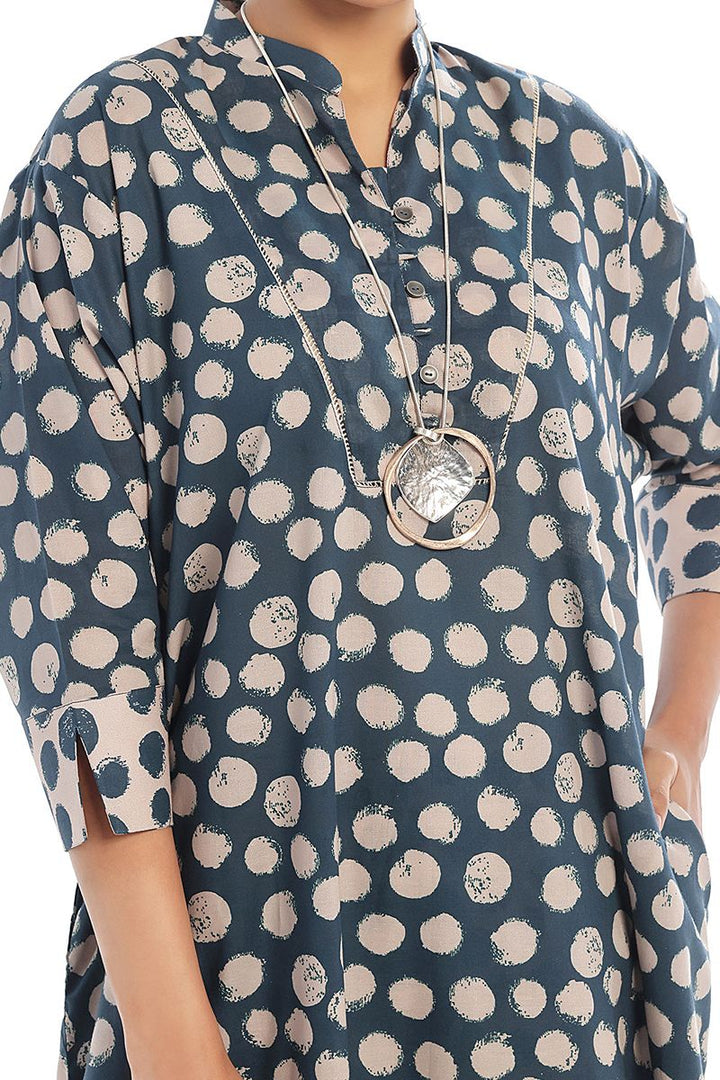 Oaks - Printed Pret Shirt Trouser Swiss Lawn Beige & Blue  - 2 Piece