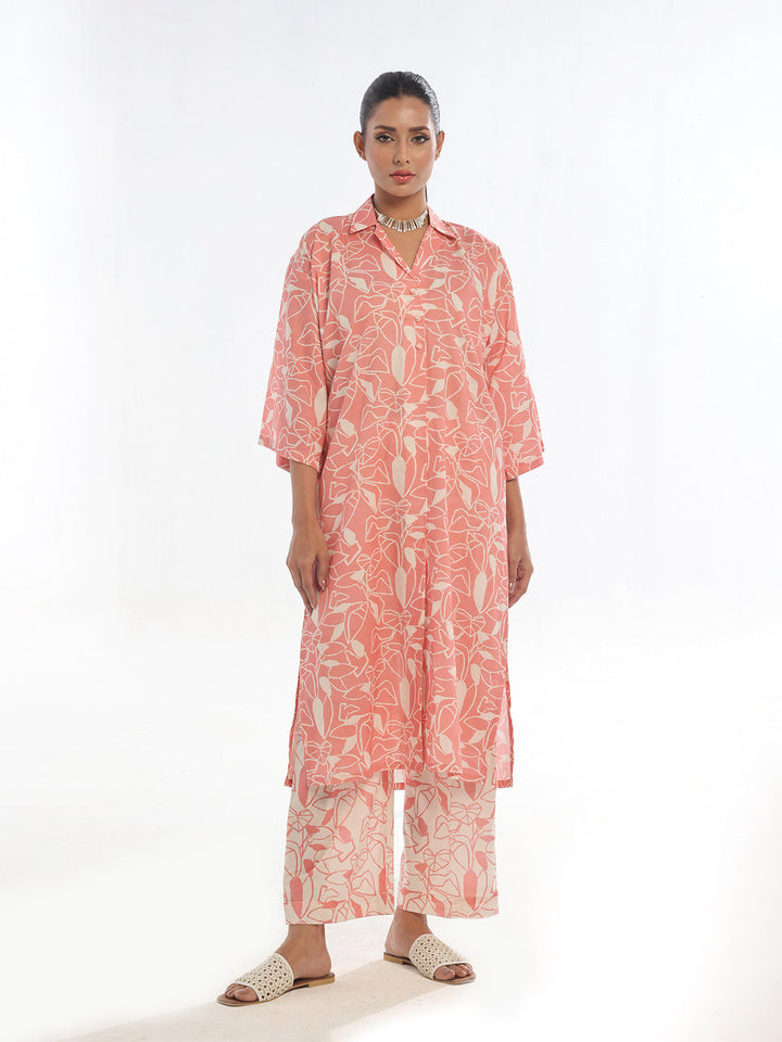 Oaks - Printed Pret & Unstitched Shirt Trouser Swiss Lawn Peach - 2 Piece