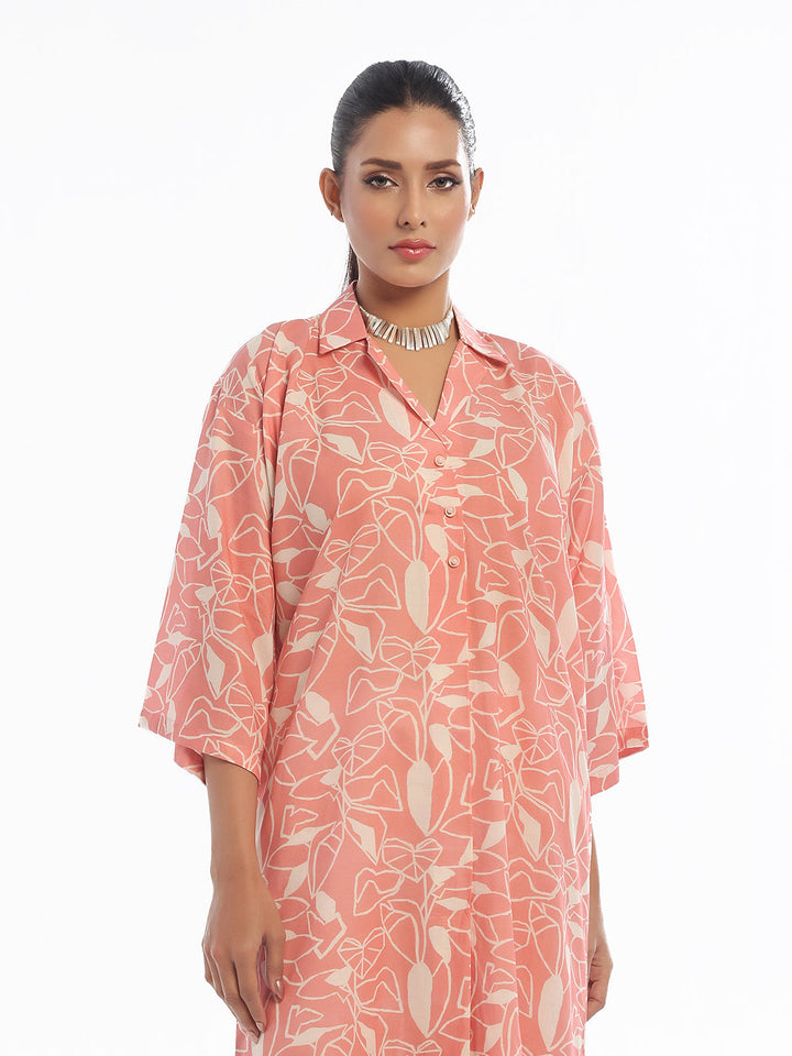 Oaks - Printed Pret & Unstitched Shirt Trouser Swiss Lawn Peach - 2 Piece