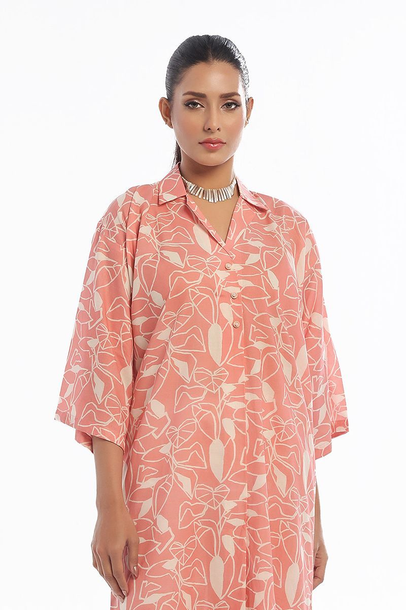 Oaks - Printed Pret & Unstitched Shirt Trouser Swiss Lawn Peach - 2 Piece