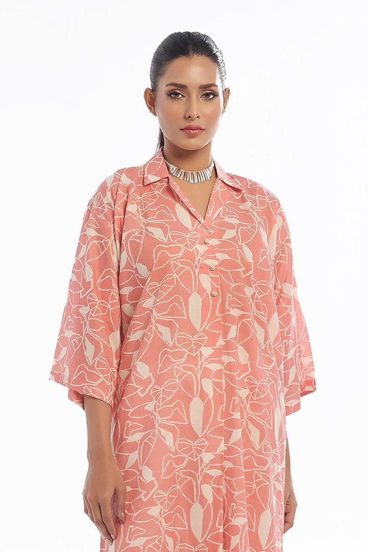 Oaks - Printed Pret & Unstitched Shirt Trouser Swiss Lawn Peach - 2 Piece