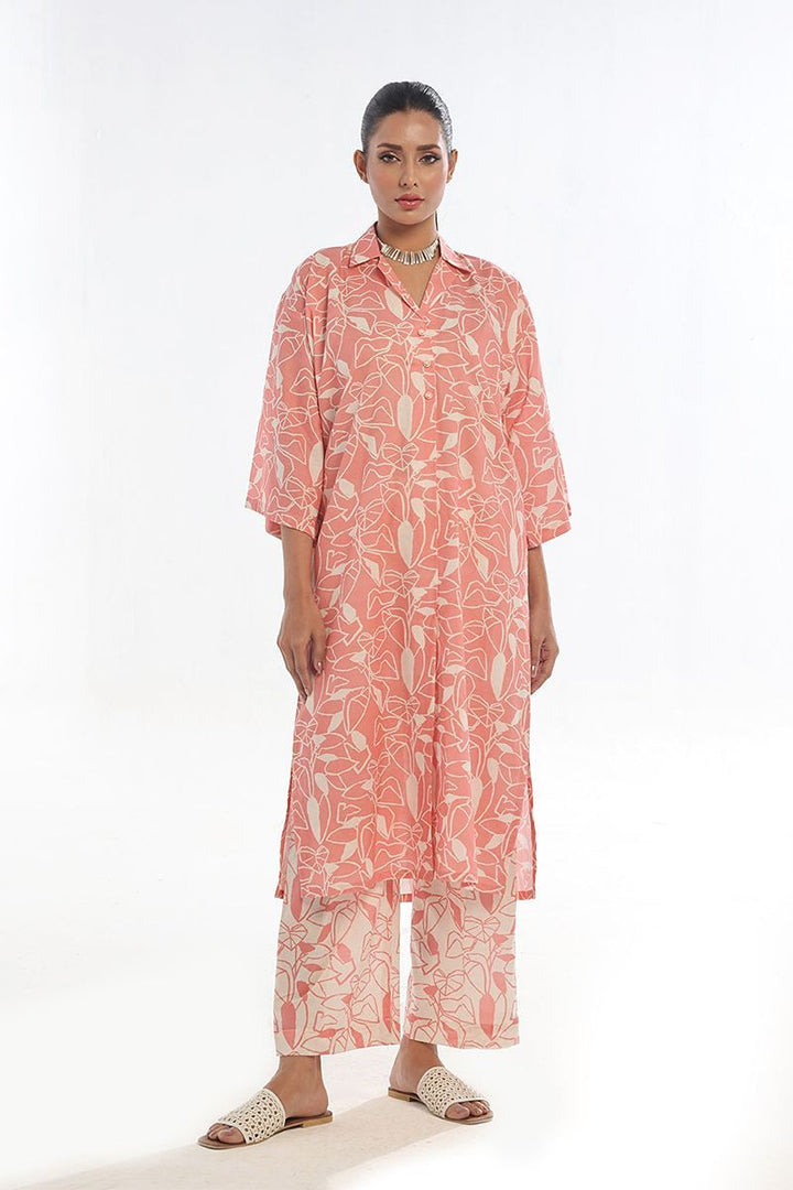 Oaks - Printed Pret & Unstitched Shirt Trouser Swiss Lawn Peach - 2 Piece
