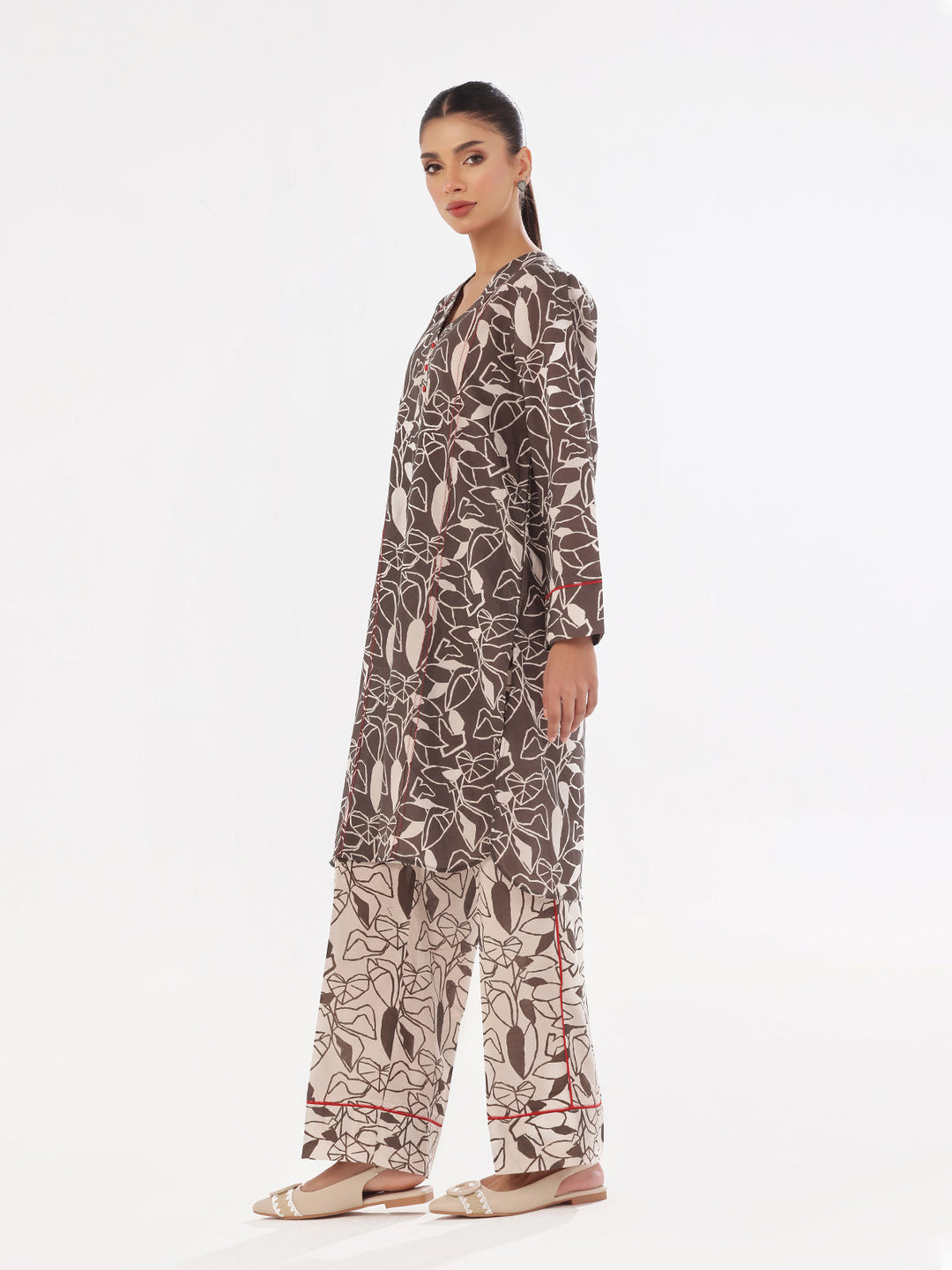 Oaks - Printed Pret & Unstitched Shirt Trouser Swiss Lawn Grey - 2 Piece