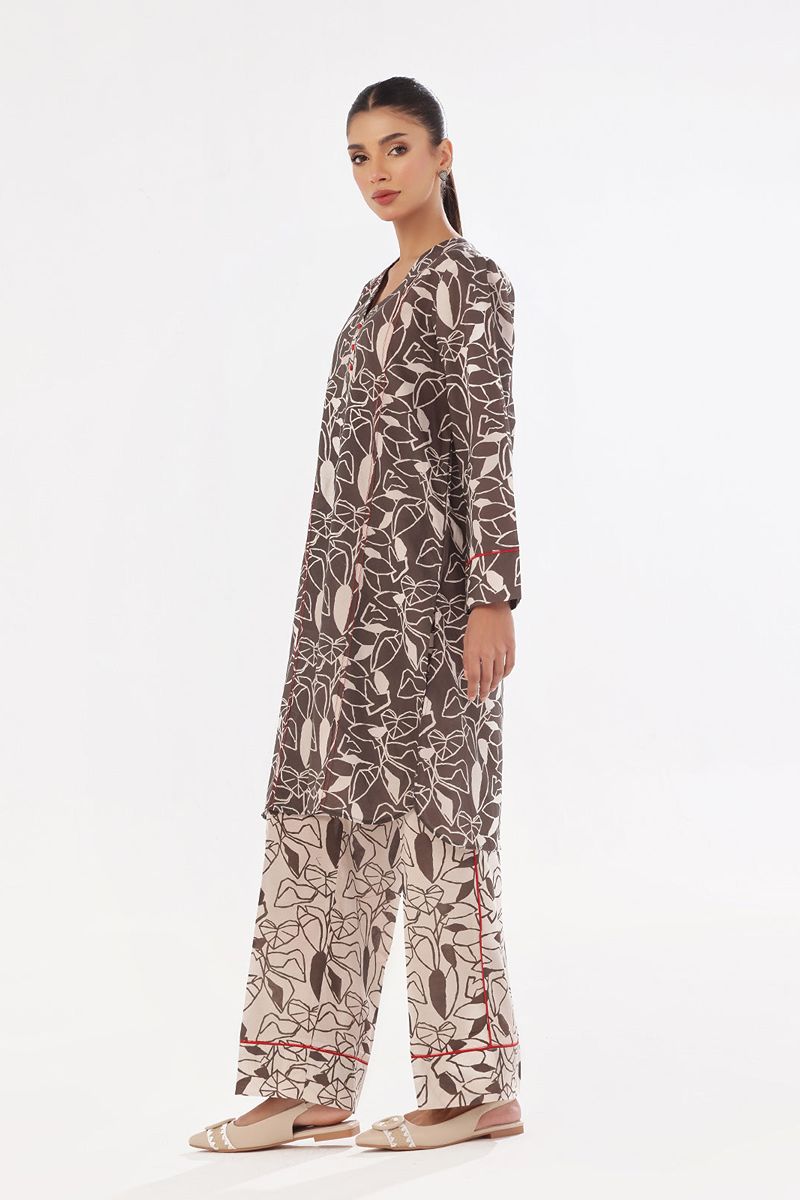 Oaks - Printed Pret & Unstitched Shirt Trouser Swiss Lawn Grey - 2 Piece