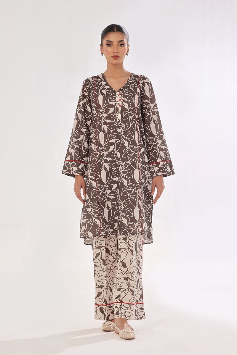 Oaks - Printed Pret & Unstitched Shirt Trouser Swiss Lawn Grey - 2 Piece