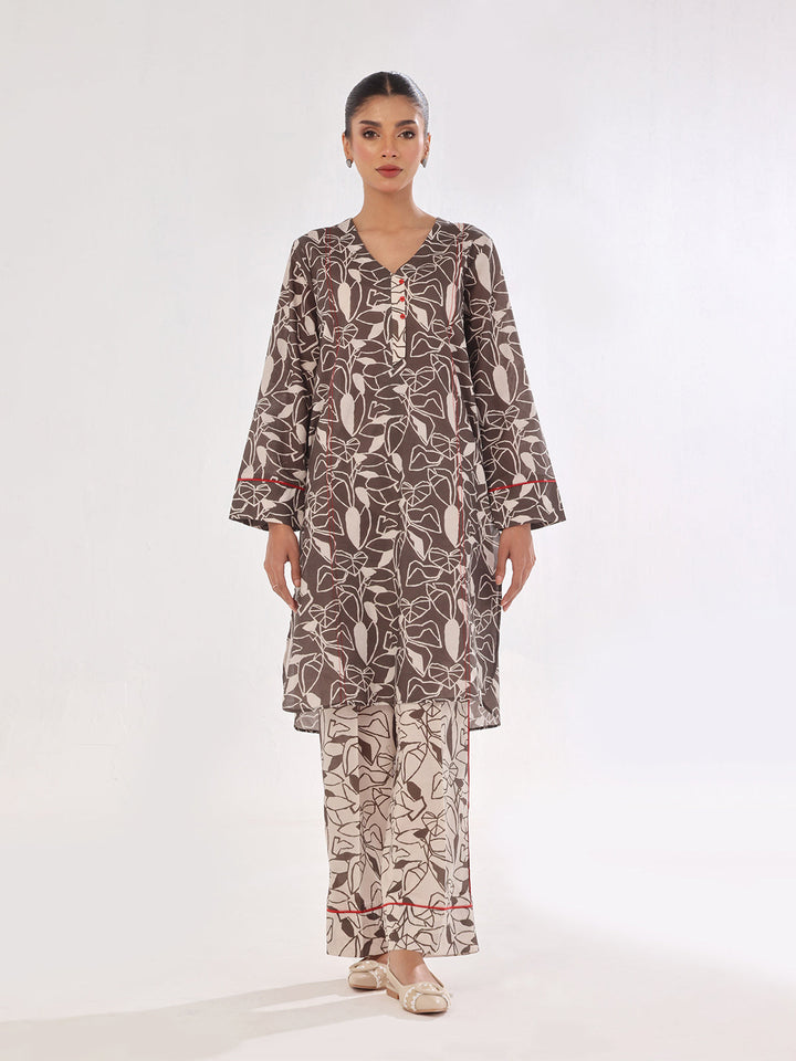 Oaks - Printed Pret & Unstitched Shirt Trouser Swiss Lawn Grey - 2 Piece