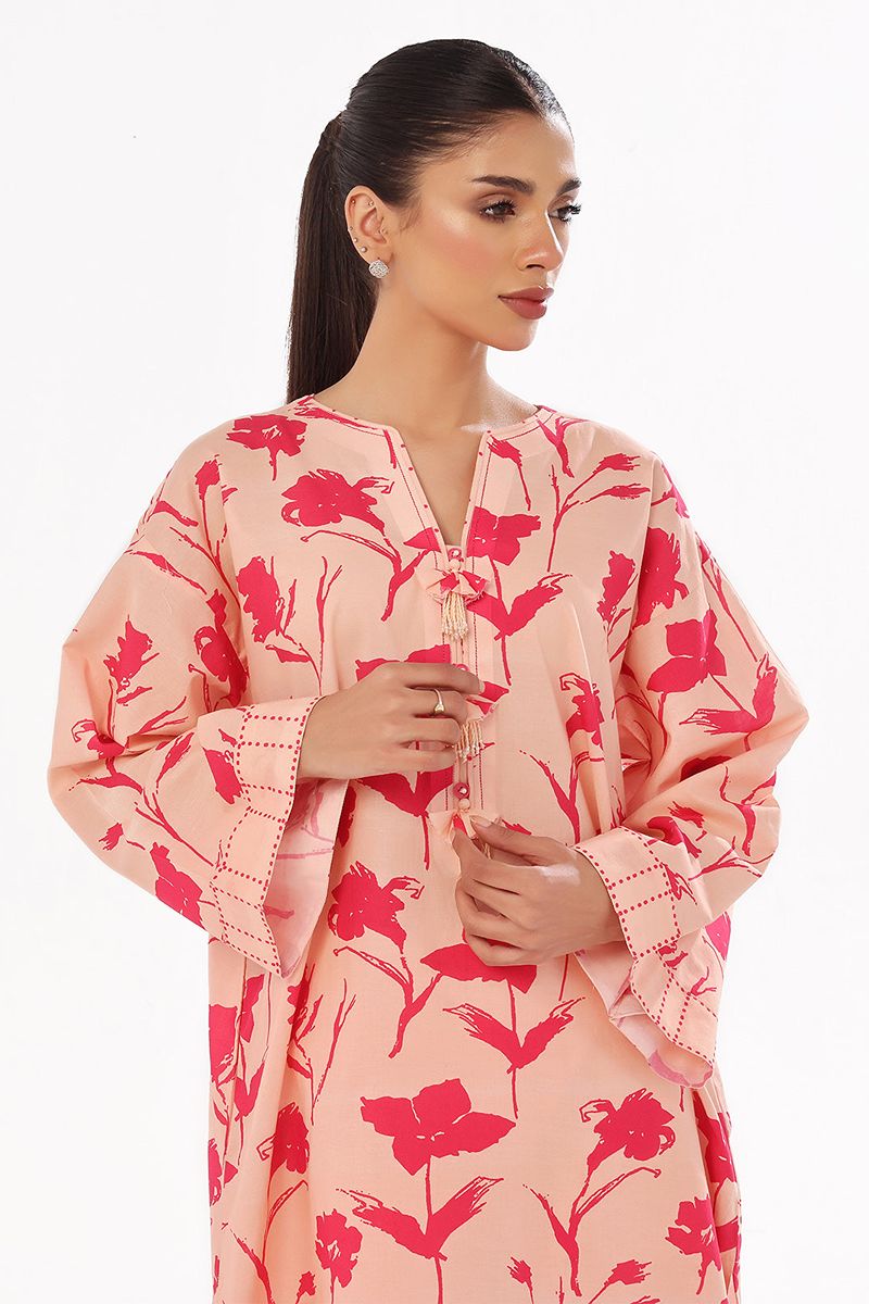 Oaks - Printed Pret & Unstitched Shirt Trouser Swiss Lawn Peach - 2 Piece