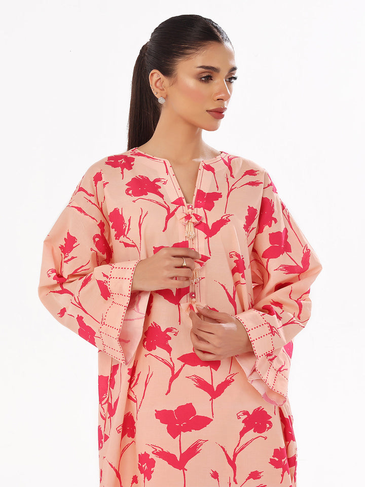 Oaks - Printed Pret & Unstitched Shirt Trouser Swiss Lawn Peach - 2 Piece