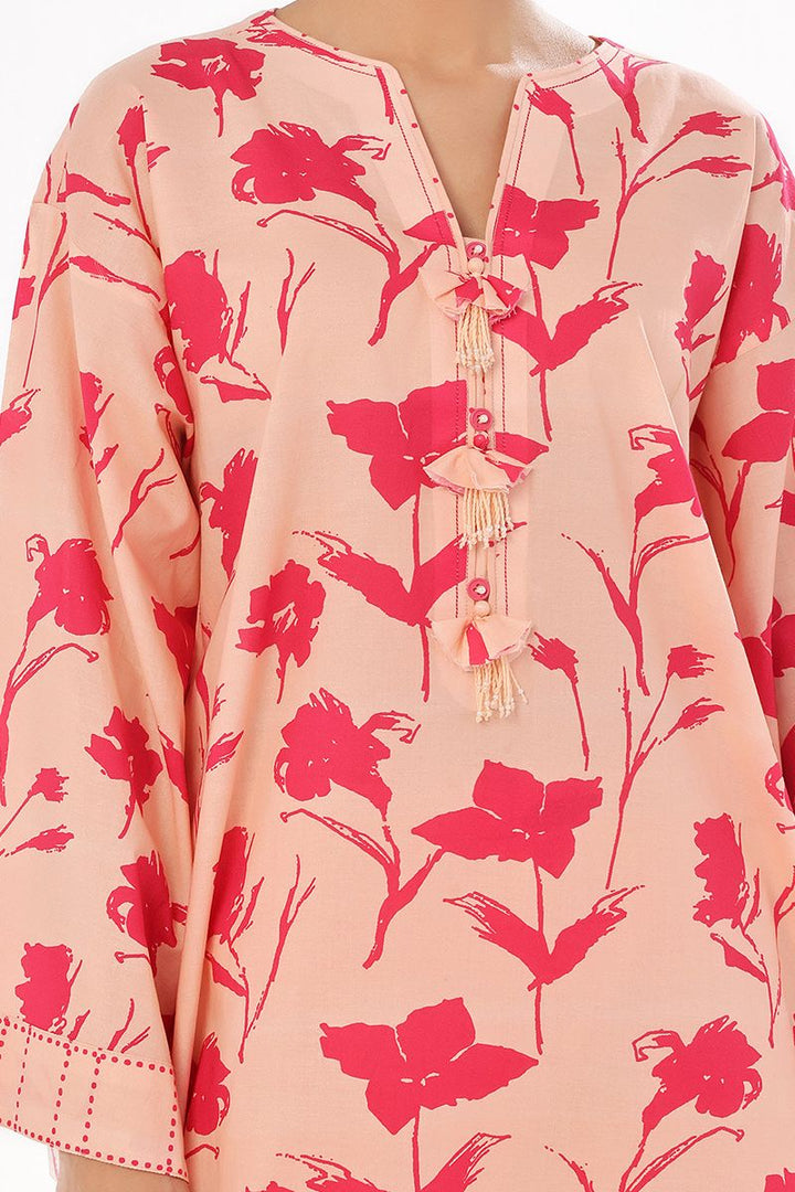 Oaks - Printed Pret & Unstitched Shirt Trouser Swiss Lawn Peach - 2 Piece