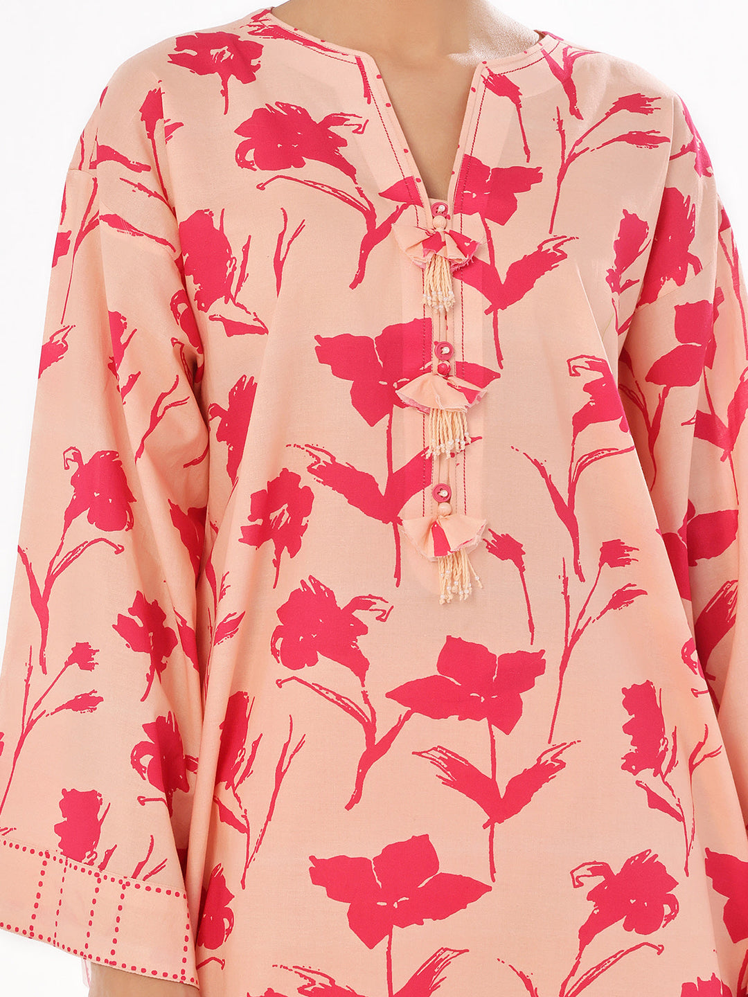 Oaks - Printed Pret & Unstitched Shirt Trouser Swiss Lawn Peach - 2 Piece