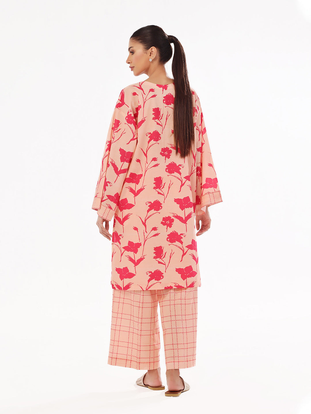 Oaks - Printed Pret & Unstitched Shirt Trouser Swiss Lawn Peach - 2 Piece