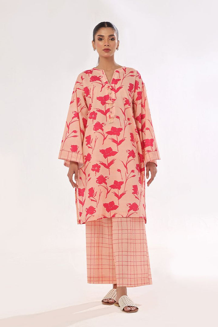 Oaks - Printed Pret & Unstitched Shirt Trouser Swiss Lawn Peach - 2 Piece