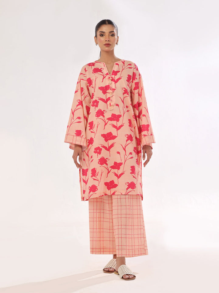 Oaks - Printed Pret & Unstitched Shirt Trouser Swiss Lawn Peach - 2 Piece