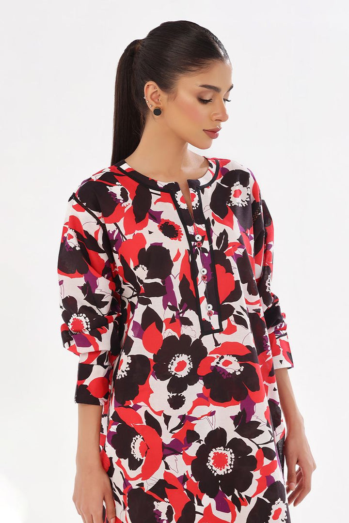 Oaks - Printed Pret & Unstitched Shirt Trouser Swiss Lawn Black & Red - 2 Piece