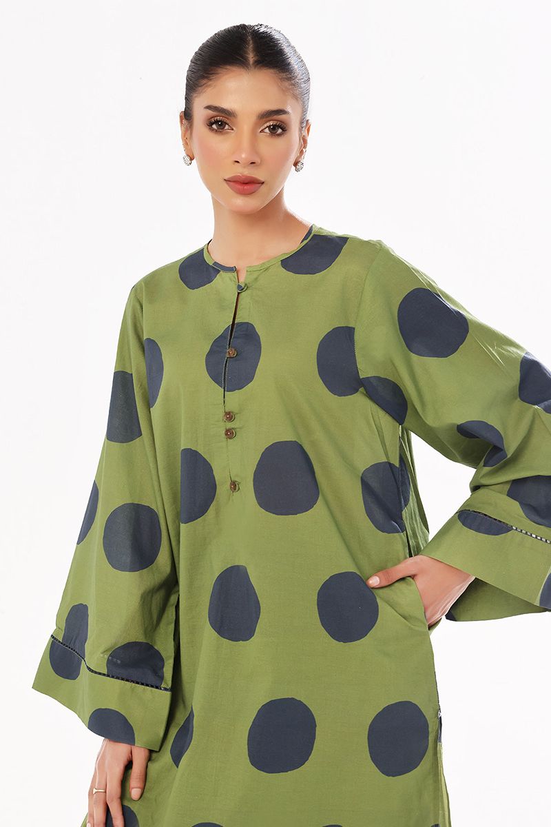 Oaks - Printed Pret & Unstitched Shirt Trouser Swiss Lawn Green - 2 Piece