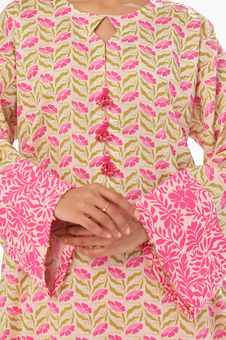 Oaks - Printed Pret & Unstitched Shirt Trouser Lawn Pink - 2 Piece