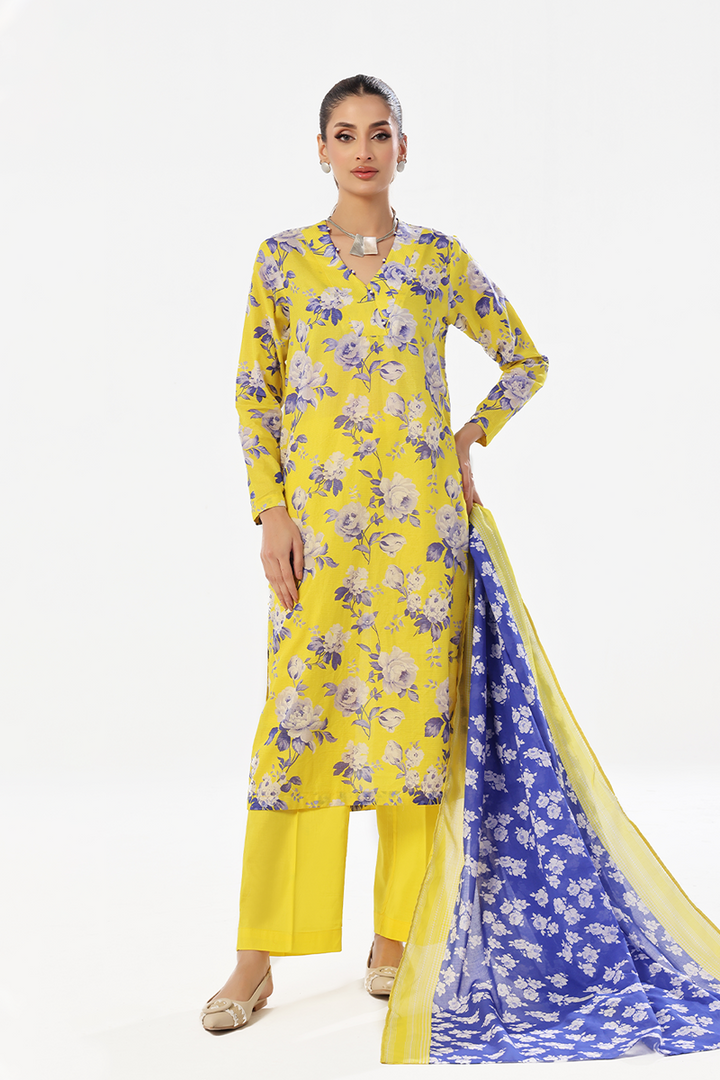 Oaks - Printed Unstitched Masoori Lawn Yellow  - 3 Piece