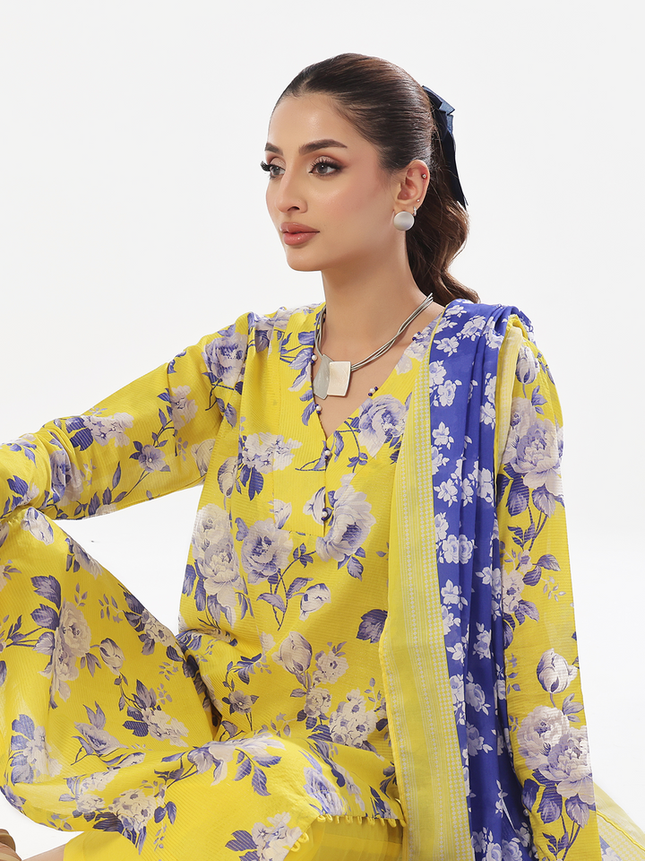 Oaks - Printed Pret & Unstitched Suit Masoori Lawn Yellow - 3 Piece