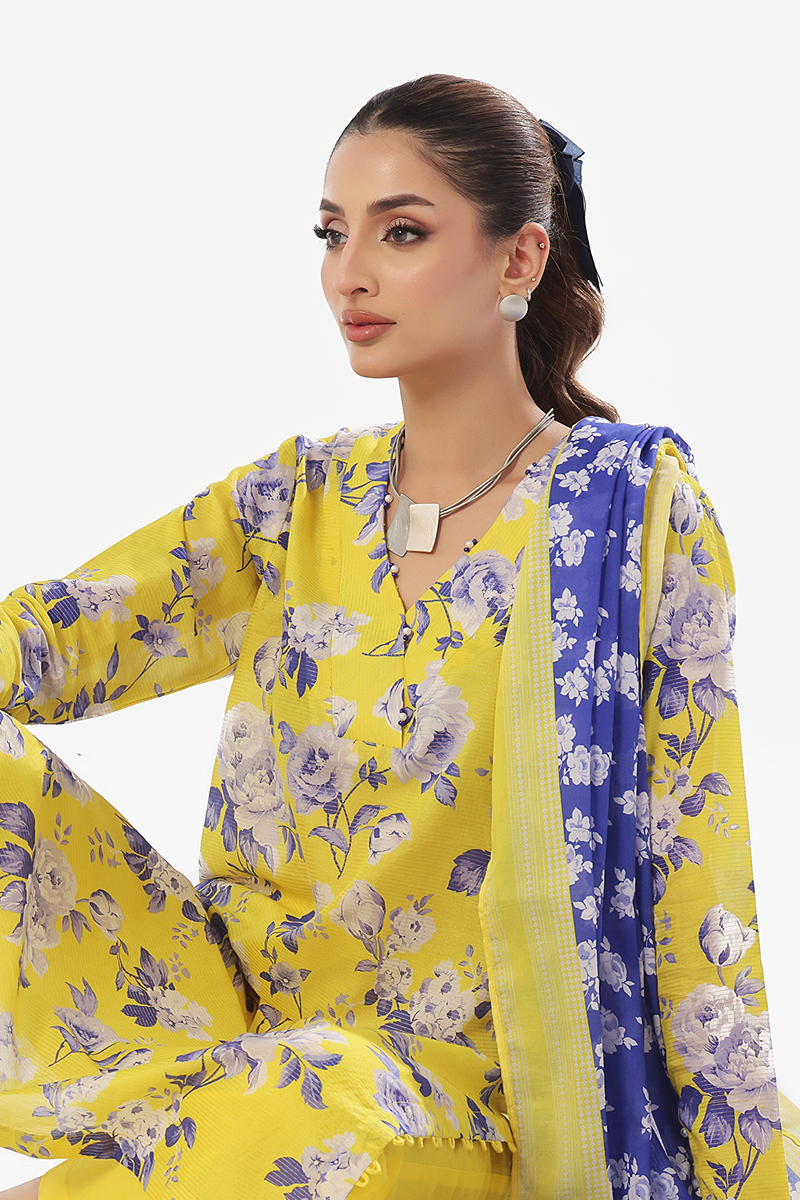 Oaks - Printed Unstitched Masoori Lawn Yellow  - 3 Piece