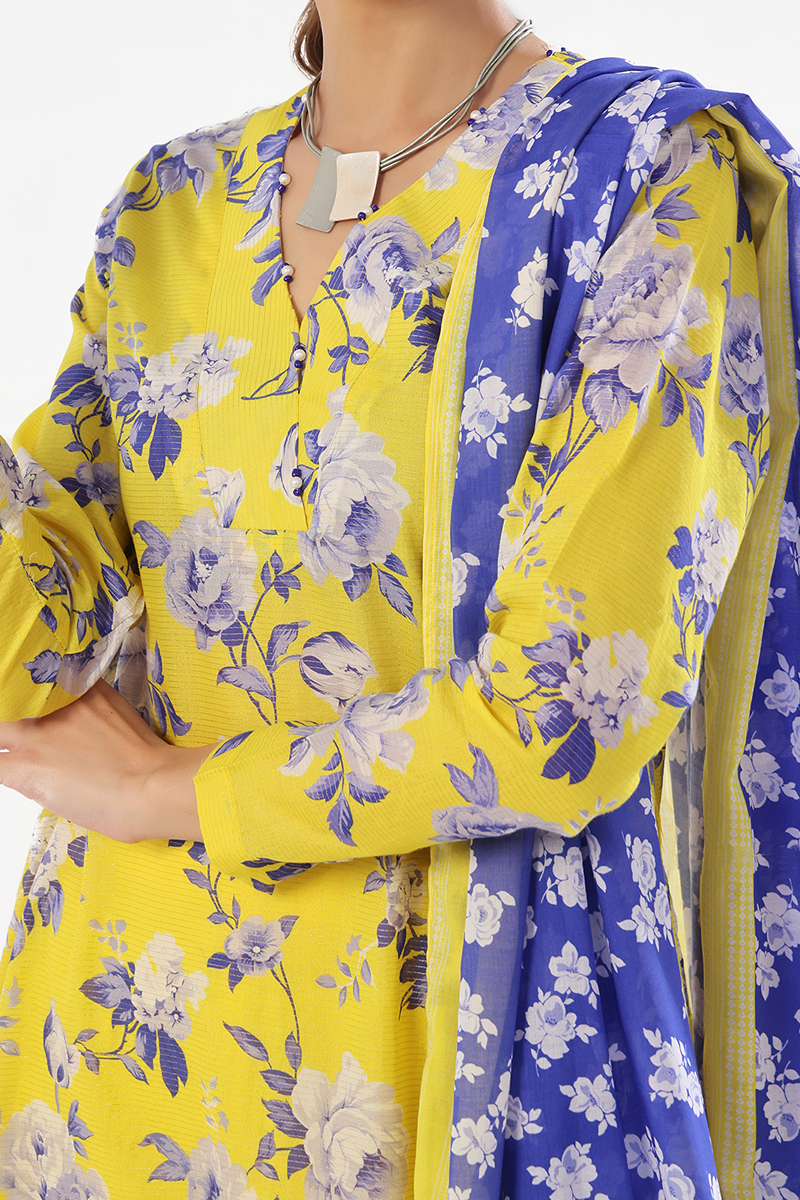 Oaks - Printed Unstitched Masoori Lawn Yellow  - 3 Piece