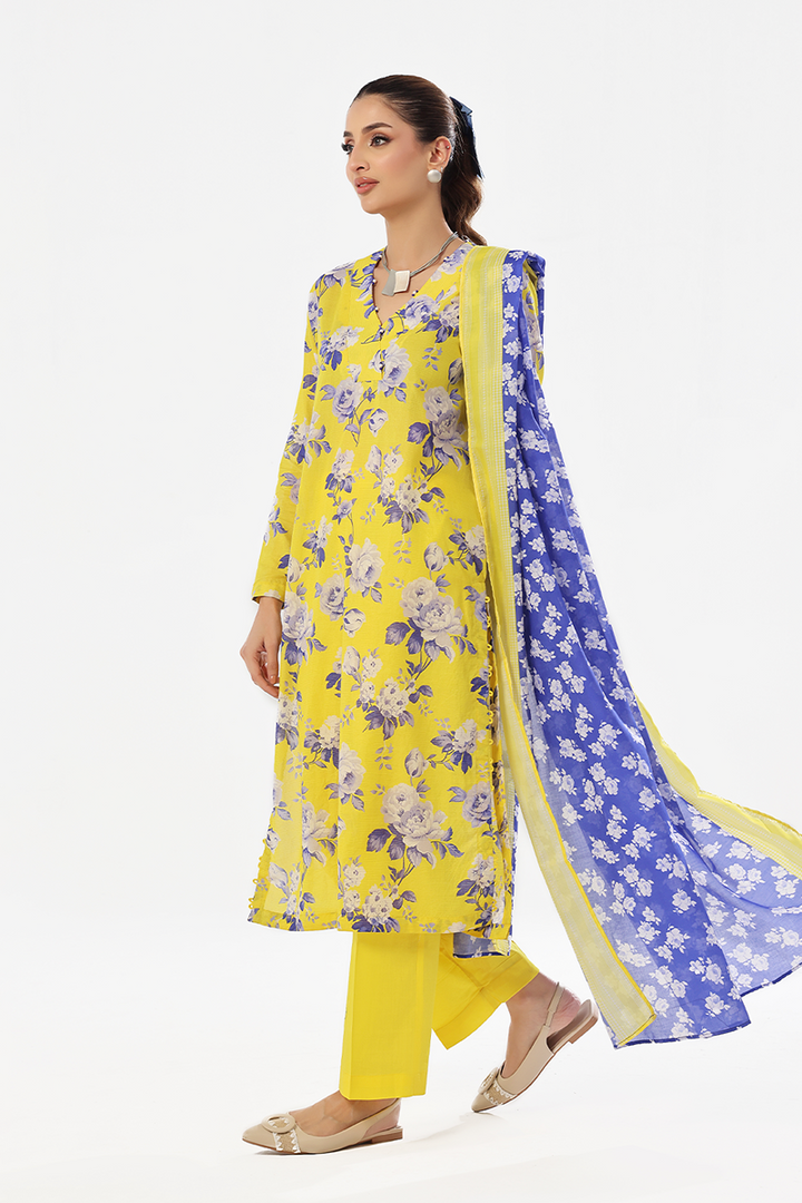 Oaks - Printed Unstitched Masoori Lawn Yellow  - 3 Piece