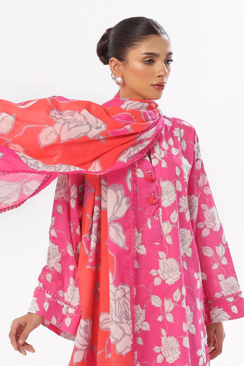 Oaks - Printed Pret & Unstitched Suit Swiss Lawn Pink - 3 Piece