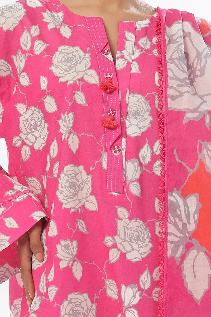 Oaks - Printed Pret & Unstitched Suit Swiss Lawn Pink - 3 Piece