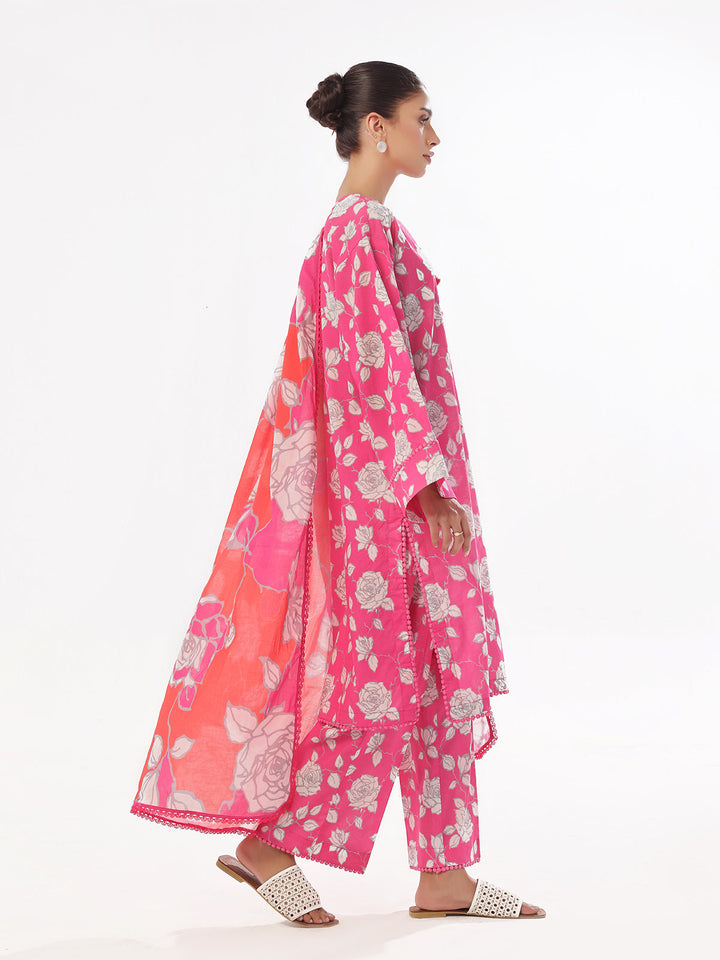 Oaks - Printed Pret & Unstitched Suit Swiss Lawn Pink - 3 Piece