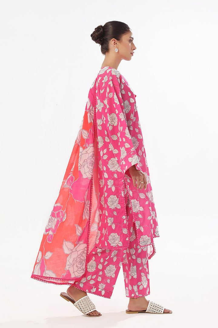 Oaks - Printed Pret & Unstitched Suit Swiss Lawn Pink - 3 Piece