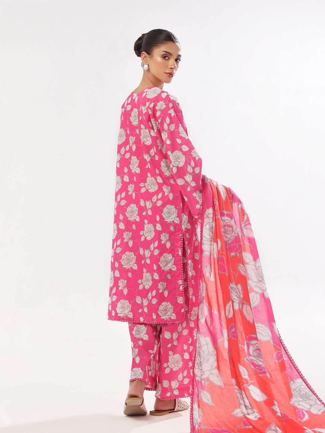 Oaks - Printed Pret & Unstitched Suit Swiss Lawn Pink - 3 Piece