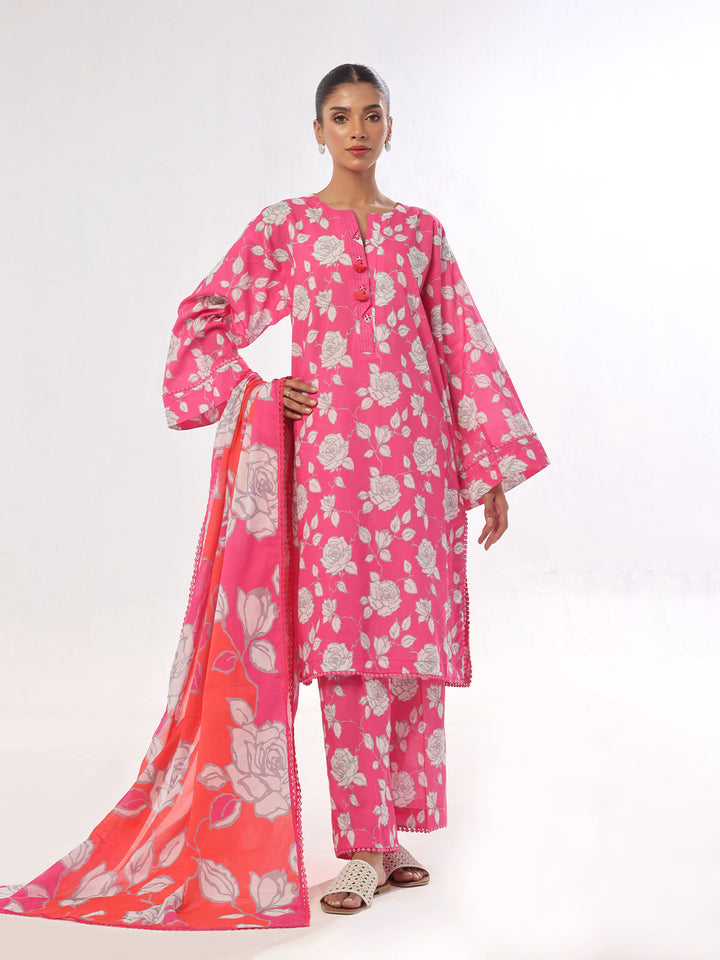 Oaks - Printed Pret & Unstitched Suit Swiss Lawn Pink - 3 Piece