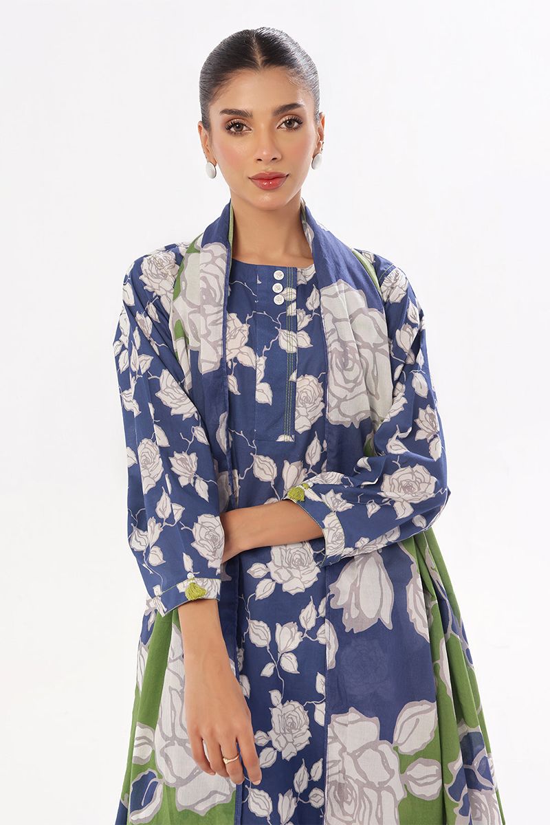 Oaks - Printed Pret & Unstitched Suit Swiss Lawn Blue - 3 Piece