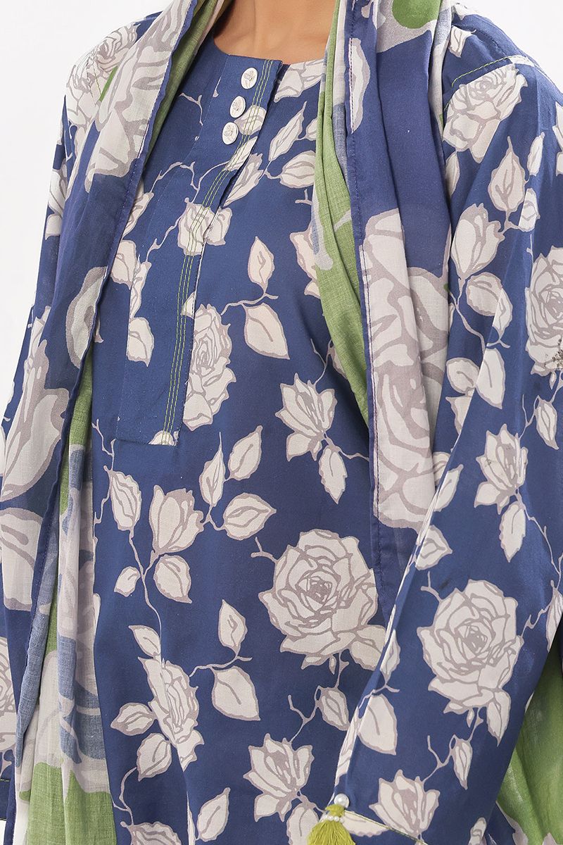 Oaks - Printed Pret & Unstitched Suit Swiss Lawn Blue - 3 Piece