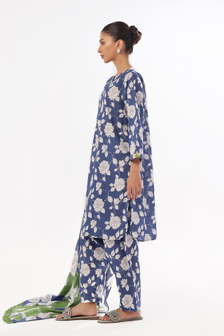 Oaks - Printed Pret & Unstitched Suit Swiss Lawn Blue - 3 Piece