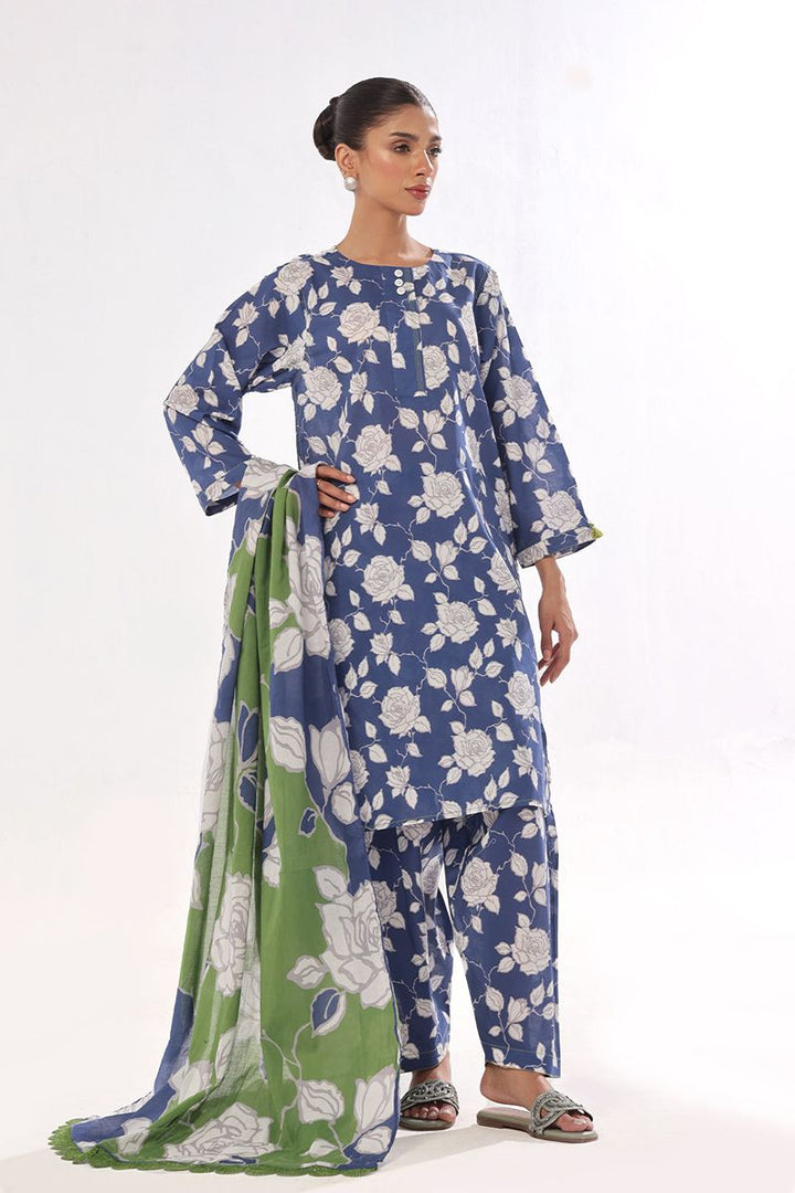 Oaks - Printed Pret & Unstitched Suit Swiss Lawn Blue - 3 Piece