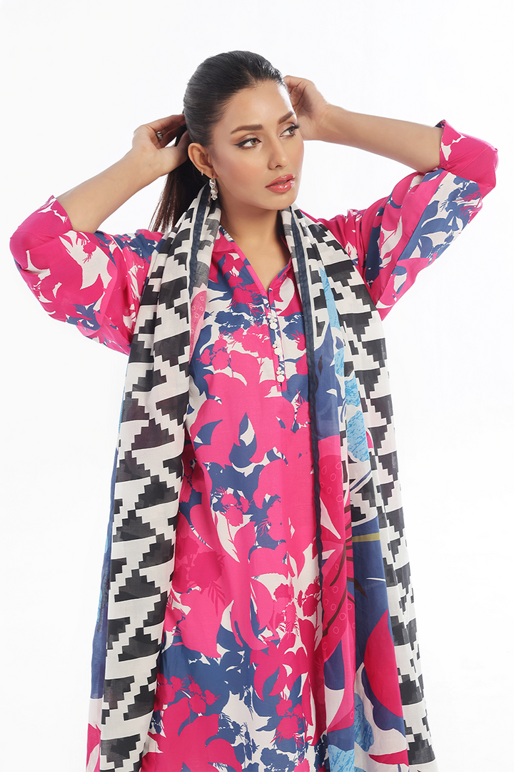 Oaks - Printed Pret & Unstitched Suit Swiss Lawn Pink - 3 Piece