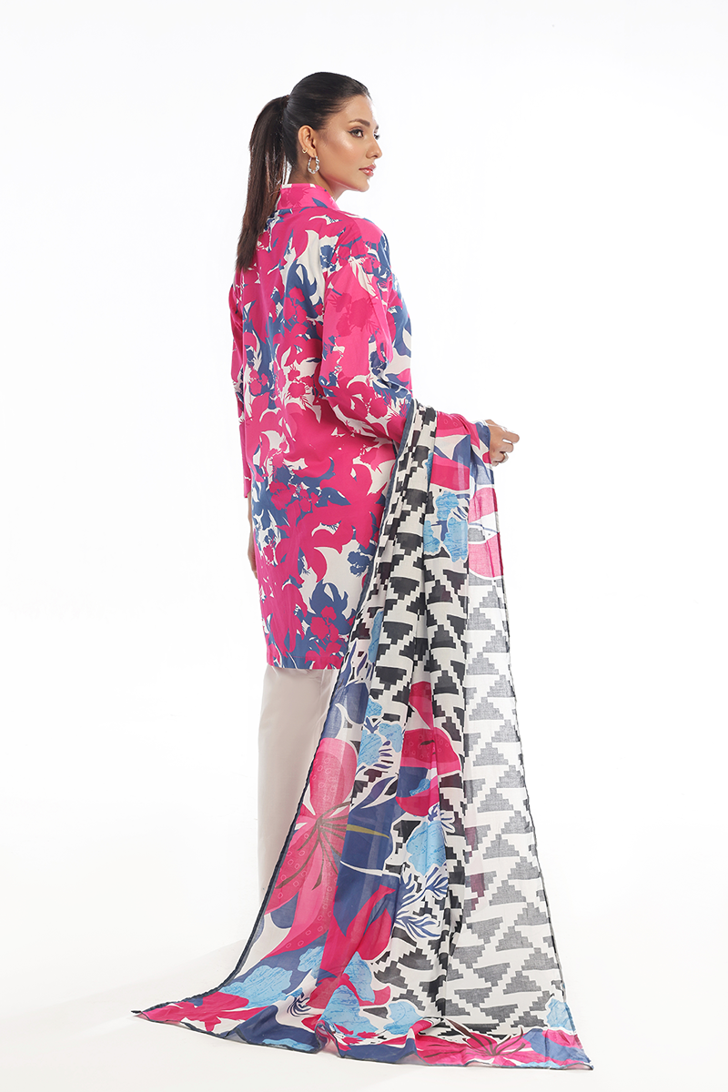 Oaks - Printed Unstitched Swiss Lawn Pink  - 3 Piece