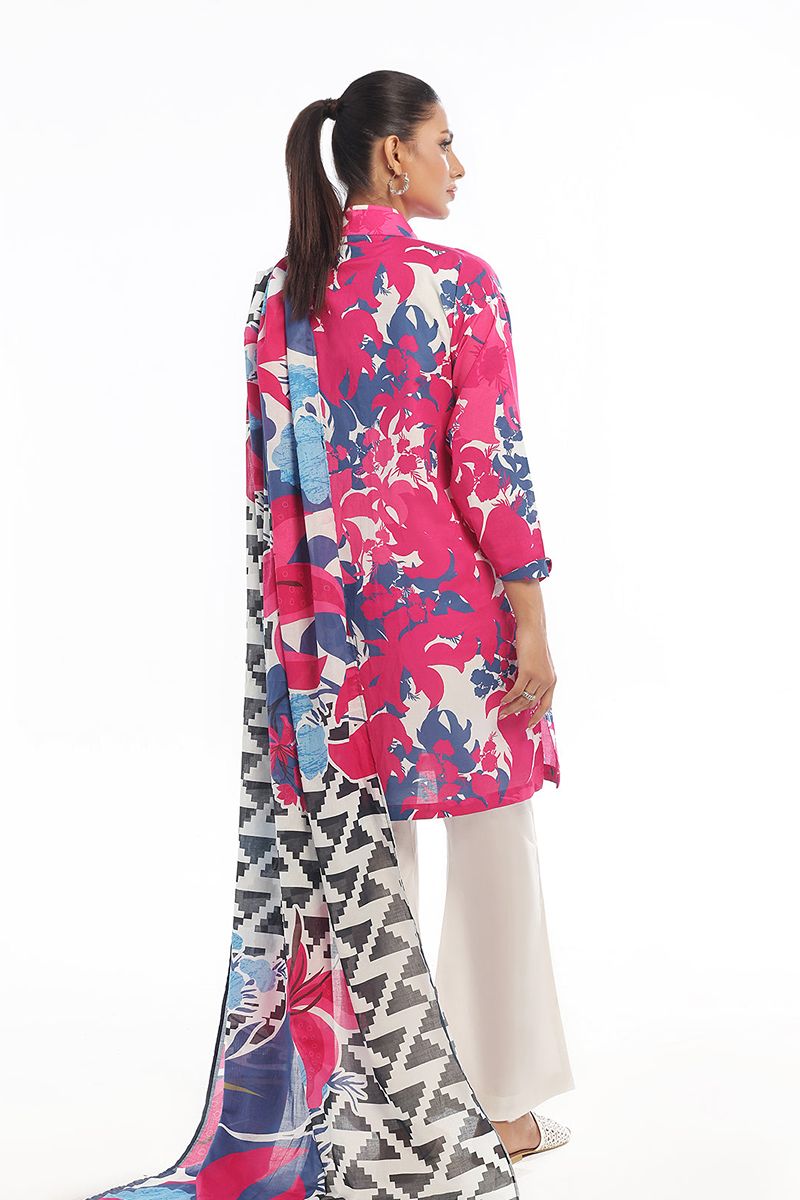 Oaks - Printed Unstitched Swiss Lawn Pink  - 3 Piece