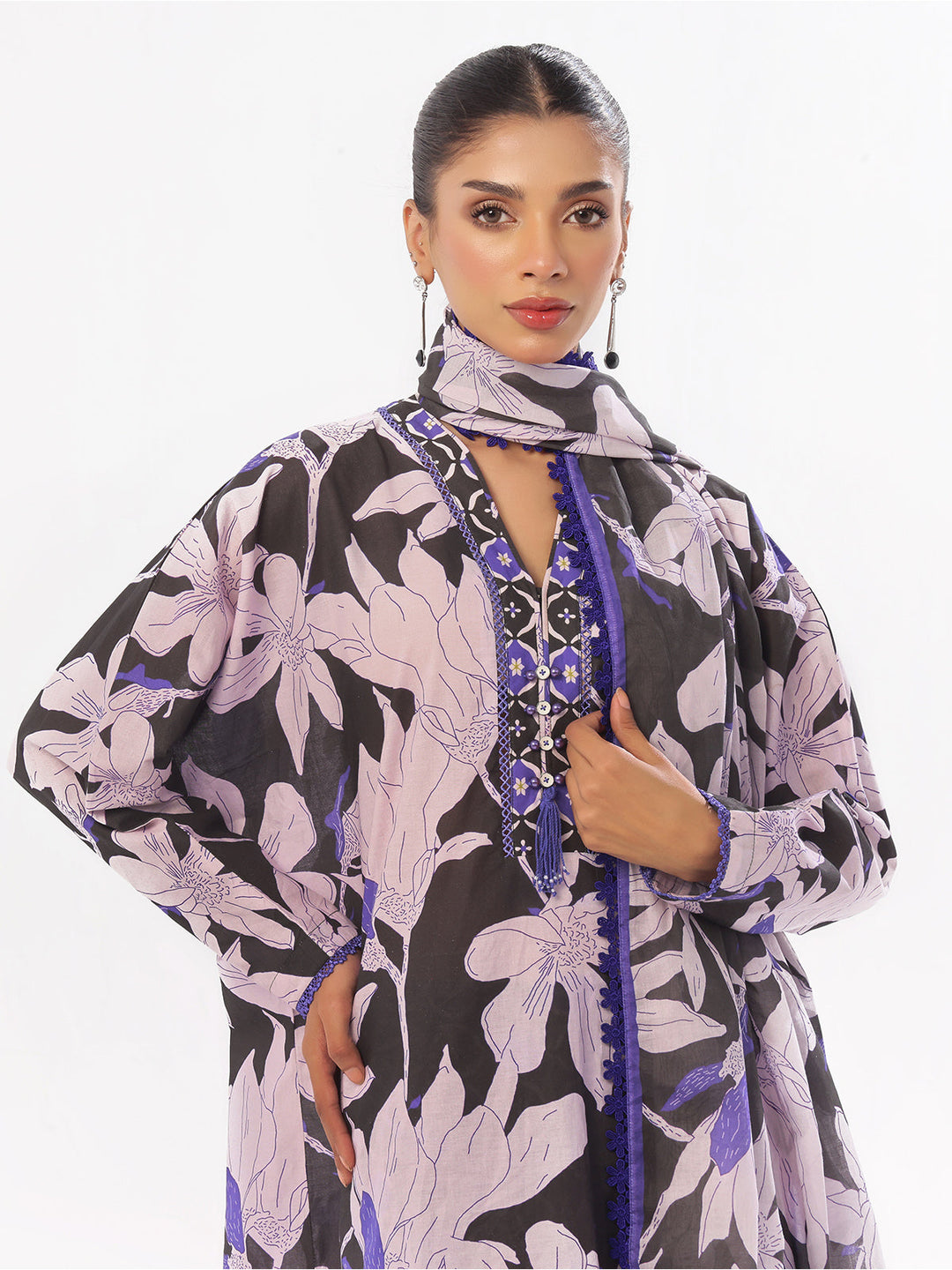 Oaks - Printed Pret & Unstitched Suit Swiss Lawn Black & Blue - 3 Piece